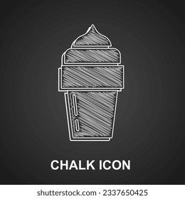 Chalk Ice cream icon isolated on black background. Sweet symbol.  Vector