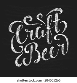 Chalk illustration with  lettering. Craft beer. Element for poster in pubs and bars.