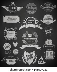 Chalk label of drawing with chalk on blackboard/ design illustration