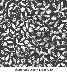 Chalk leaves blackboard seamless pattern background