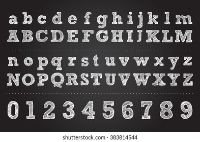 chalk letter design. vector hand drawn alphabet. illustration of letters and numbers