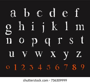 Chalk letter design. vector hand drawn alphabet and numbers. calligraphic typeface