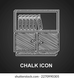 Chalk Library bookshelf icon isolated on black background.  Vector