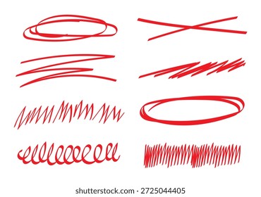 Conjunto de pincéis de sublinhado de linha de giz. Crayon desenhado à mão e traço de lápis com textura de giz e grunge mark para design de quadro-negro infantil. Sublinhado de giz de cera de borda Doodle em estilo de esboço. Ilustração vetorial