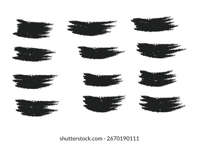 Chalk lines, charcoal highlight strokes doodle set. Pencil underlines, kids crayon strips, brush line in sketch style. Grunge texture. Hand drawn vector illustration isolated on white