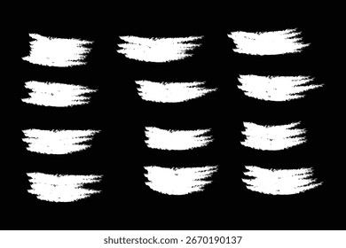 Chalk lines, charcoal highlight strokes doodle set. Pencil underlines, kids crayon strips, brush line in sketch style. Grunge texture. Hand drawn vector illustration isolated on white