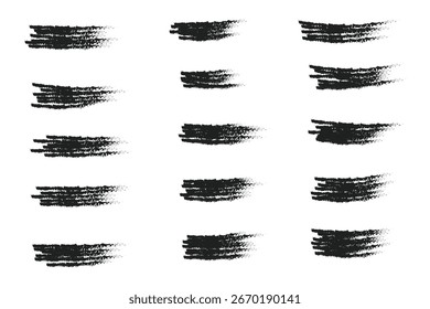 Líneas de tiza, trazos de carbón resaltan el conjunto de doodle. Subrayado de lápiz, tiras de crayón para niños, línea de pincel en estilo boceto. Textura grunge. Ilustración vectorial dibujada a mano aislada en blanco