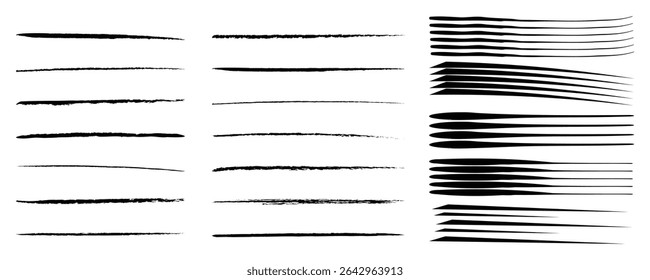 Chalk lines, Hand drawn vector Pencil underlines, kids crayon strips, brush line in sketch style.  Vector horizontal chalk lines vector illustration isolated on white background. 
