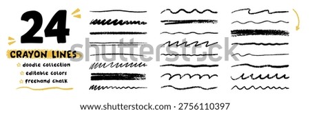 Chalk lines, pencil highlight strokes doodle set. Charcoal underlines, kids crayon strips, brush line with grunge texture in sketch style. . Hand drawn vector illustration isolated on white background