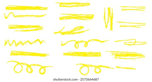 Chalk lines, red brush strokes, crayon pencil underlines. Sketch Charcoal straight horizontal lines. Scribble vector strokes. Grunge smears, thin and thick dividers.