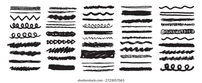 Kreide Linien und Schnörkel, unterstreicht handgezeichnete doodle dicke Linie Grenze, swoosh. Texturierte Pinselstriche. Vektorgrafik