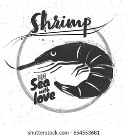 Chalk logo black shrimp on white background with sketched elements and lettering