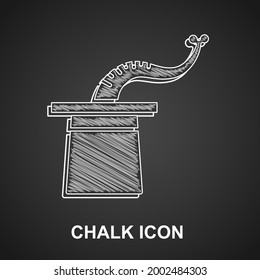 Chalk Magician hat icon isolated on black background. Magic trick. Mystery entertainment concept.  Vector