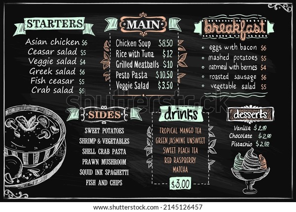 Chalk Menu Board Vector Sketch Chalkboard Stock Vector (Royalty Free ...