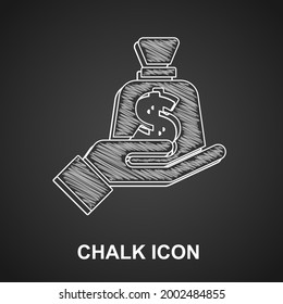 Chalk Money in hand icon isolated on black background. Insurance concept. Security, safety, protection, protect concept.  Vector