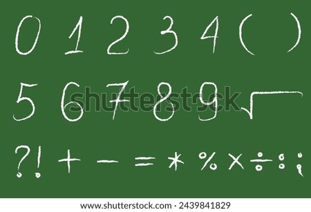 Chalk numbers set on blackboard, hand drawn numbers, scribble, charcoal. Vector