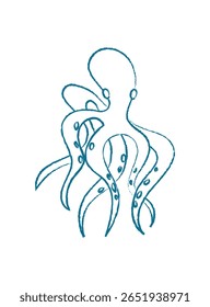 Silhueta de polvo de giz. Criatura do mar de Crayon. Vida marinha subaquática, estilo doodle, potencial para uso em materiais educativos e ilustrações marinhas.