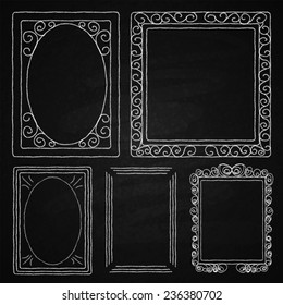 Chalk on board. Set of frames. Vector illustration.