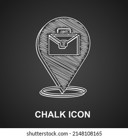 Chalk Online working icon isolated on black background. Freelancer man working on laptop at his house. Remote work. Distant job concept.  Vector