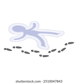 Chalk outline of a body lying on the ground with footprints leading away from the scene