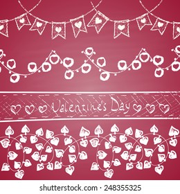Chalk painted borders (hearts, flags). Happy Valentine's Day theme.