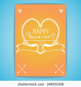 Chalk painted card with borders (hearts, flags). Happy Valentine's Day theme. Flyer A4 size.