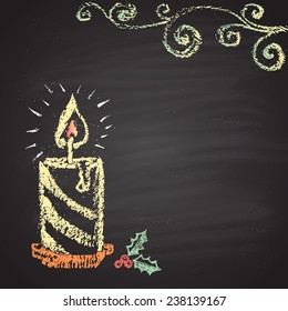 Chalk painted colored illustration of candle, floral and ornament elements. Happy New Year theme. Card design.