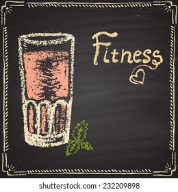 Chalk painted colorful illustration with fitness cocktail.