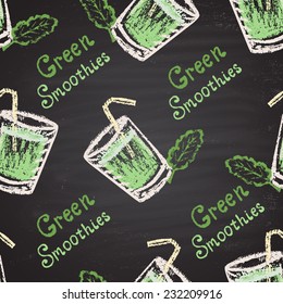 Chalk painted colorful seamless pattern with green smoothies.