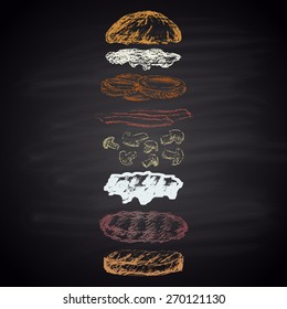 Chalk painted components of steakhouse burger.