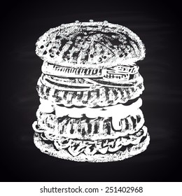 Chalk painted double burger. Burger menu theme.