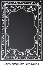 Chalk painted frame on black background. Vector illustration. Business concept with black chalkboard and copy space.