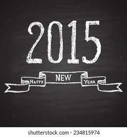Chalk painted illustration with ''happy new year'' text and ribbon. Happy New Year Theme. Card design.