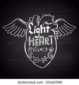  Chalk painted illustration with heart and quote (Shakespeare) . Lettering.