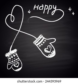 Chalk painted illustration with hearts, mittens and text.