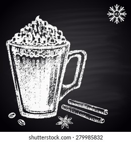  Chalk painted illustration of iced coffee.