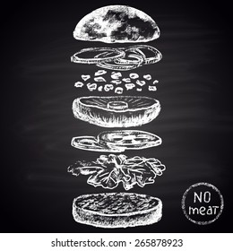   Chalk painted ingredients of vegetarian burger.