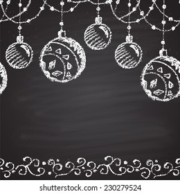 Chalk painted pattern of Christmas decorations (balls). New Year theme. Card design.