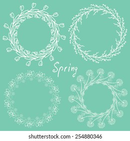 Chalk painted set of floral wreaths. Spring theme.