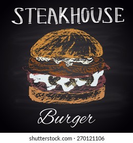 Chalk painted steakhouse burger. Menu.