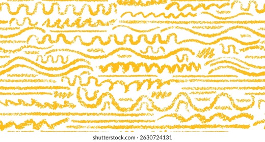 Chalk pasta seamless pattern. Crayon wave background, curvy horizontal texture lines. Hand drawing print. Vector kitchen food decor. Childish letter texture. Art vintage decor