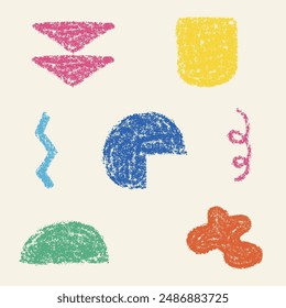 Chalk pastel crayon shapes. Hand- drawn colorful vector elements set.