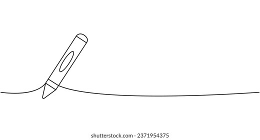 Chalk pencil, crayons, school supplies one line continuous drawing. Back to school continuous one line illustration. Vector minimalist illustration.