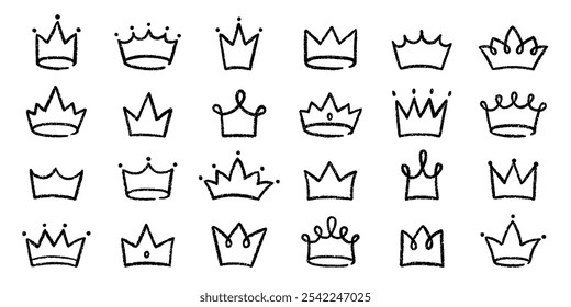 Chalk pencil crown doodle. Childish scribble  princess tiara in sketch style. Grunge texture. Hand drawn vector illustration isolated on white background