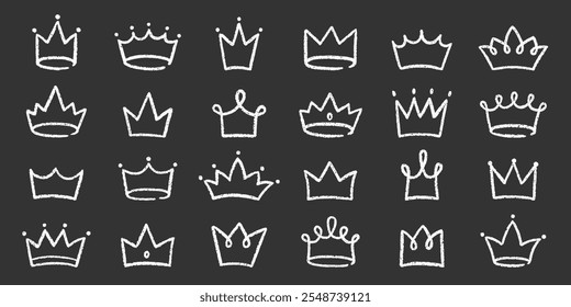 Chalk pencil crown kid doodle. Childish scribble  princess tiara in sketch style. Crayon and Grunge texture. Hand drawn vector illustration isolated on white background