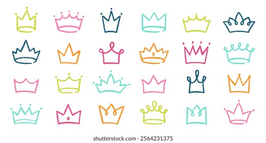 Chalk pencil crown kid doodle. Childish scribble  princess tiara in sketch style. Grunge texture. Hand drawn vector illustration isolated on white background