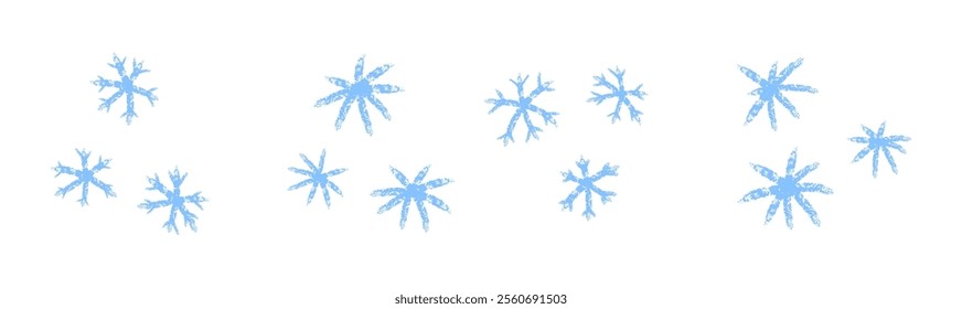 Chalk or pencil drawing of a set of snowflakes . Collection of hand drawn snowflakes in grunge style. Christmas vector illustration