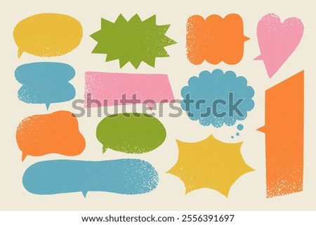 Chalk pencil speech bubbles doodle set. Crayon communication frame, comic talk balloon in sketch style, Grunge texture. Hand drawn vector illustration