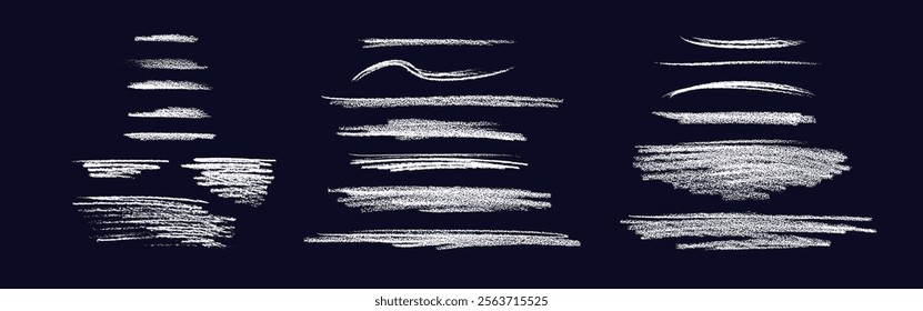 Chalk, pencil strokes set. Vector art texture brush. Makeup underlines, kids crayon strips. Grungy smear isolated. Hand drawing elements for beauty design, cosmetic shop, highlight graphic decoration