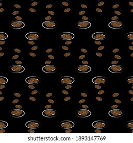 Chalk plates and cookies seamless pattern on black background